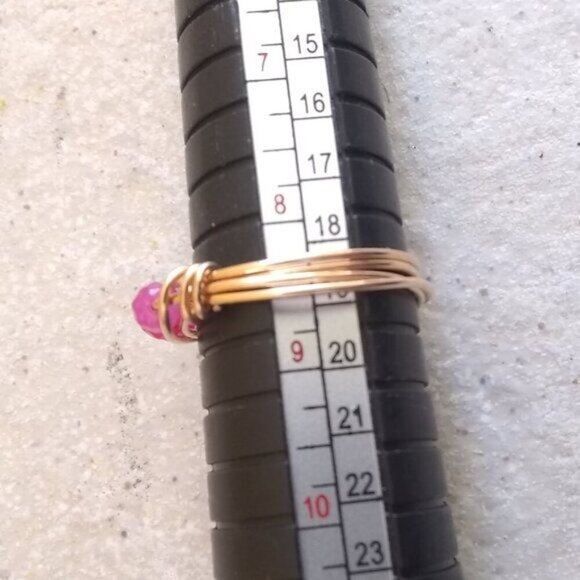 Sz 8.5 ~ Sexy & Slim Pink Agate Beaded Handmade Ring! Sturdy Every Day Wear! - Picture 8 of 9
